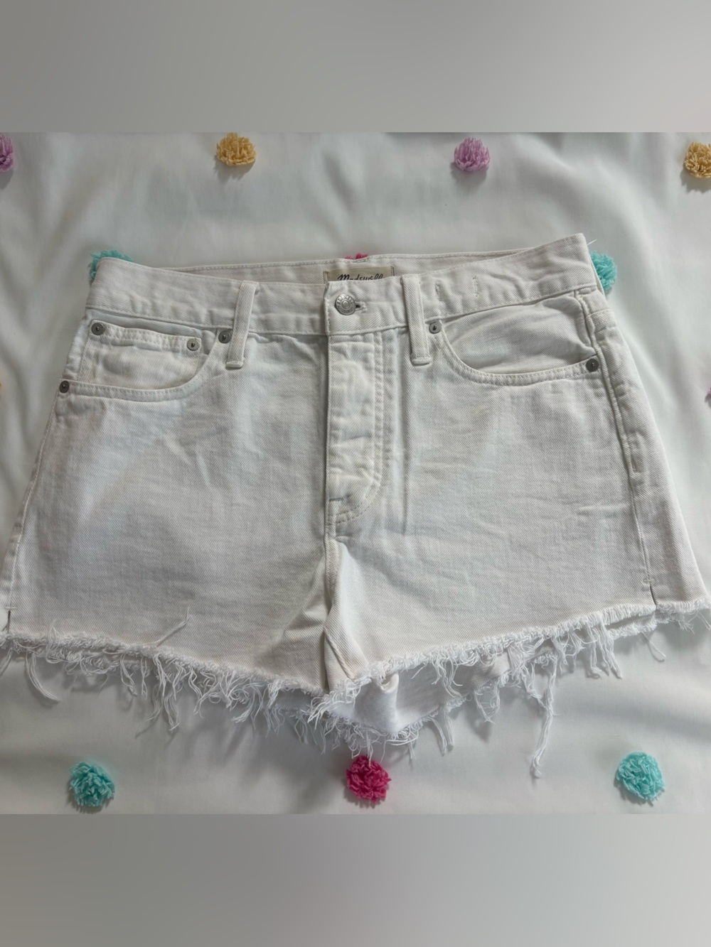 Madewell White Frayed-Hem Relaxed Denim Shorts